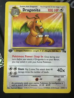 1st Edition Dragonite 19/62, 1999 Fossil Set, Non Holo Rare, Pokemon TCG, LP/NM - Image 1