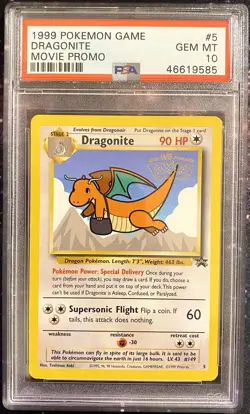 1999 Pokemon Dragonite PSA 10 - Pokemon Game Movie Promo #5 Pop 1,143 🔥 - Image 1