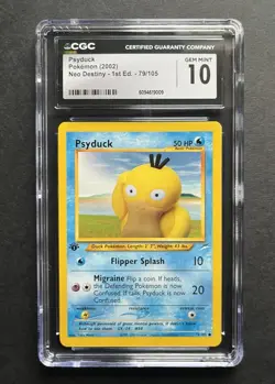 CGC 10 GEM MINT Psyduck 2002 Neo Destiny 1st Edition 79/105 Pokemon Card - Image 1