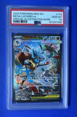 2025 Pokemon Meg En Mega Lucario ex Special Illustration Rare #179 PSA 10 GEM MT - Image 1