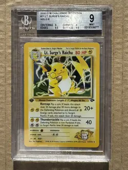 2000 Pokemon Gym Challenge 1st Edition Lt. Surge's Raichu #11 Holo BGS 9 - Image 1