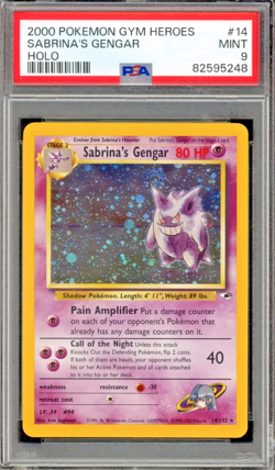 2000 POKEMON GYM HEROES HOLO #14 SABRINA'S GENGAR PSA 9 MINT /W SWIRL - Image 1