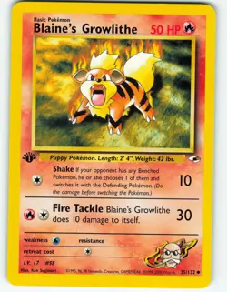 Blaine's Growlithe - 1st Edition - 35/132 Gym Heroes- WOTC - Pokemon TCG - 2000 - Image 1