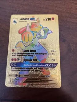 Pokemon Lucario GX 210hp Gold Foil Fan Art Collector Card TCG Rainbow 135/131 - Image 1