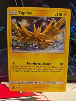 Polemon Card Zapdos SM159 Team Up Holo Rare Prerelease Promo Stamped - Image 1
