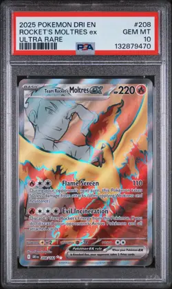 Pokemon Destined Rivals Rocket's Moltres Ex Full Art 208/182 PSA 10 - Image 1