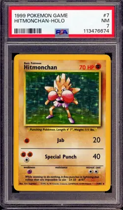 1999 POKEMON GAME #7 HITMONCHAN HOLO NM PSA 7 BASE SET - Image 1