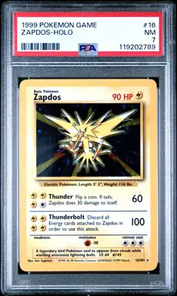 1999 Pokemon Base Set Zapdos Holo #16 Unlimited PSA 7 WOTC Vintage - Image 1