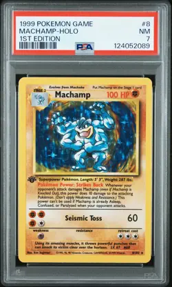 1999 POKEMON BASE SET 1ST EDITION #8 MACHAMP-HOLO PSA 7 - Image 1