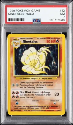 1999 POKEMON BASE SET UNLIMITED #12 NINETALES-HOLO PSA 7 - Image 1