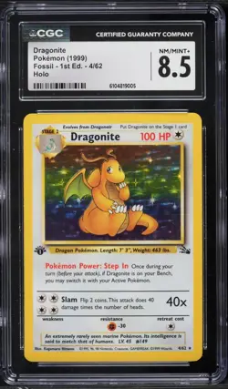 CGC 8.5 Dragonite 1st Edition Holo Rare Fossil 1999 Pokemon Card #4 - Image 1