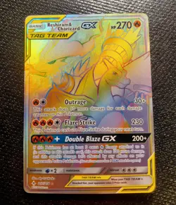 2019 Pokemon RESHIRAM & CHARIZARD GX #217/214 Unbroken Bonds Rainbow Secret Rare - Image 1