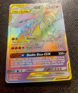 2019 Pokemon RESHIRAM & CHARIZARD GX #217/214 Unbroken Bonds Rainbow Secret Rare - Image 2
