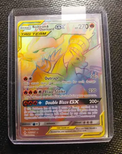 2019 Pokemon RESHIRAM & CHARIZARD GX #217/214 Unbroken Bonds Rainbow Secret Rare - Image 5