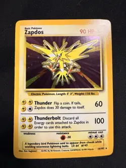 Zapdos Base Set Holo Rare Unlimited 16/102 NM Pokemon TCG - Image 1