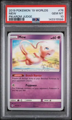 2019 POKEMON 2019 WORLD CHAMPIONSHIPS DECK: PIKAROM JUDGE #76 MEW PSA 10 - Image 1