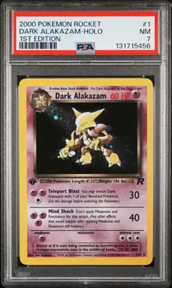 2000 Pokemon Rocket #1 Dark Alakazam Holo 1st Edition PSA 7 - Image 1