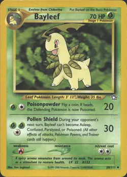BAYLEEF 28/111 UNCOMMON NEO GENESIS POKEMON UNLIMITED MP - Image 2