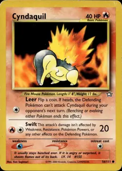 CYNDAQUIL 56/111 COMMON NEO GENESIS POKEMON UNLIMITED MP - Image 2