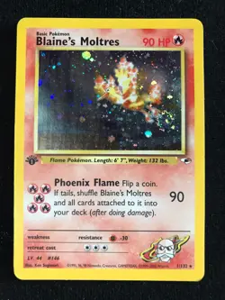 Pokemon TCG 1st Edition Blaine's Moltres 1/132 Gym Heroes *SWIRL* LP+ Condition - Image 1