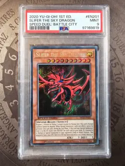 2020 Yu-Gi-Oh 1st Slifer The Sky Dragon SBCB-EN201 Secret Rare PSA 9 Mint - Image 1