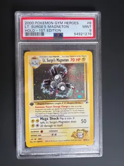 Pokemon Lt. Surge's Magneton 008/132 Gym Heroes Holo 1st Edition PSA 9 - Image 1