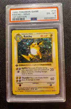 1999 Pokemon Base Set 1st Edition Shadowless Holo Raichu #14 EX-MT PSA 6 - Image 1