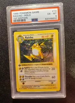 1999 Pokemon Base Set 1st Edition Shadowless Holo Raichu #14 EX-MT PSA 6 - Image 2