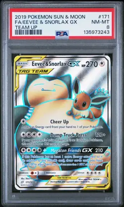 2019 Pokemon Sun & Moon Team Pp Full Art Eevee & Snorlax GX #171 PSA 8 ES6 - Image 1