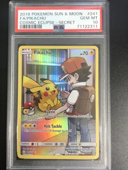 2019 Pokemon Cosmic Eclipse Pikachu Full Art #241 GEM MT PSA 10 Secret Rare - Image 1