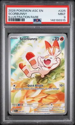 2026 POKEMON ASC EN-ASCENDED HEROES 225 SCORBUNNY ILLUSTRATION RARE PSA 9 - Image 1