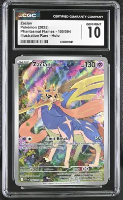 Pokemon TCG GRADED Zacian 100/094 Phantasmal Flames IR GM 10 CGC ENG - Image 1
