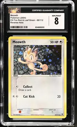 Pokemon TCG GRADED 2004 Meowth 69/112 Fire Red Leaf Green Reverse Holo 8 CGC ENG - Image 1