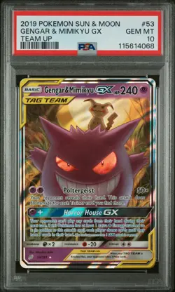 Pokemon Sun & Moon Gengar & Mimikyu GX #53 Team Up Gem Mint PSA 10 - Image 1