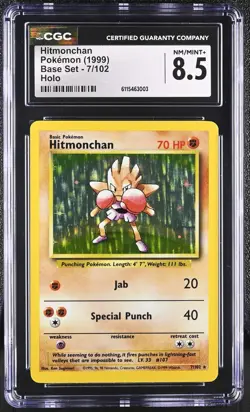 1999 Pokemon Hitmonchan Holo Base Set 7/102 Near Mint+ CGC 8.5 - Image 1