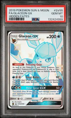 2019 POKEMON SUN & MOON HIDDEN FATES #SV55 FULL ART/GLACEON GX PSA 10 - Image 1