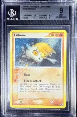 BECKETT 9 GEM MINT Cubone EX Fire Red & Leaf Green 60/112 Reverse Holo Pokemon - Image 1