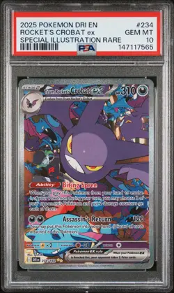 2025 POKEMON DRI EN-DESTINED RIVALS #234 TEAM ROCKET'S CROBAT EX PSA 10 - Image 1