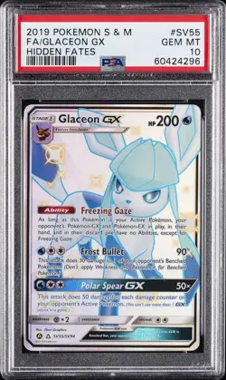 2019 POKEMON SUN & MOON HIDDEN FATES #SV55 FULL ART/GLACEON GX PSA 10 - Image 1