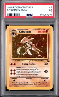 1999 POKEMON FOSSIL #9 KABUTOPS-HOLO PSA 5 - Image 1
