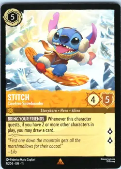 Disney Lorcana Stitch Carefree Snowboarder Winterspell Rare #7/204 NM - Image 1