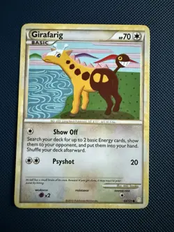 Pokemon Card Girafarig 64/123 HeartGold and SoulSilver LP - Image 1