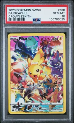 2023 POKEMON SWORD & SHIELD CROWN ZENITH #160 FULL ART/PIKACHU PSA 10 - Image 1