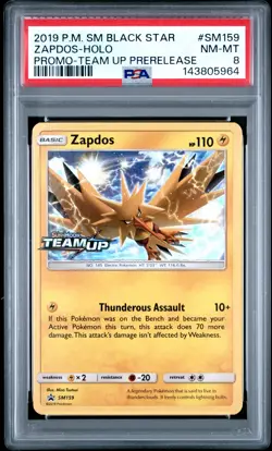 2019 POKEMON SM BLACK STAR PROMO TEAM UP PRERELEASE #SM159 ZAPDOS-HOLO PSA 8 - Image 1