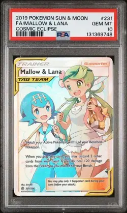 2019 POKEMON SUN & MOON COSMIC ECLIPSE #231 FULL ART/MALLOW & LANA PSA 10 - Image 1
