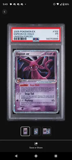 PSA 1 Espeon ex 102/115 2005 Unseen Forces Ultra Rare Pokemon Card SWIRL - Image 4