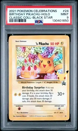 PSA 9 Pokemon Birthday Pikachu Celebrations #24 Classic Collection Card 2021 - Image 1