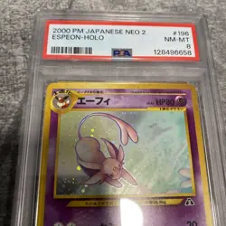 2000 Pokemon Japanese Neo 2 ESPEON Holo Foil #196 PSA 8 NM-MT - Image 2