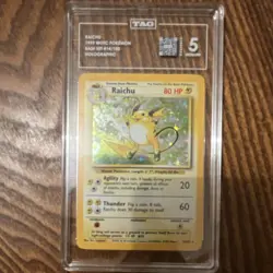 Pokemon Raichu 14/102 Base Set Holo Rare TAG Graded 5 1999 English - Image 1