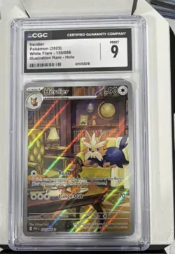 Herdier Illustration Rare Holo White Flare 155/086 CGC 9 2025 Pokemon TCG - Image 1